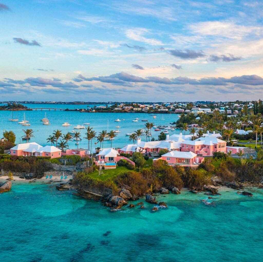 a tropical island with yachts and houses in bermuda