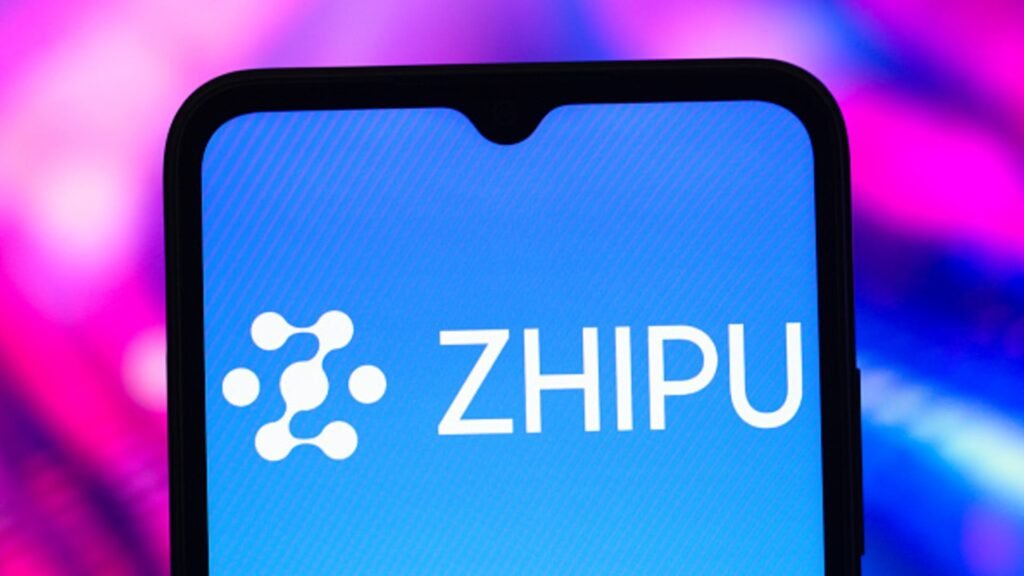 The Zhipu AI logo is seen displayed on a smartphone screen.