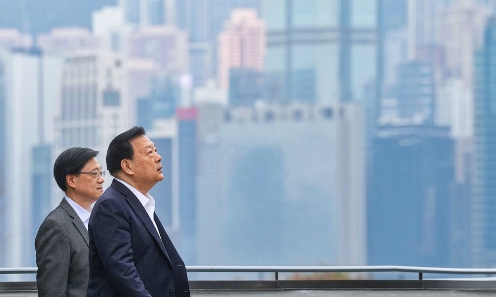 John Lee (left) and Xia Baolong visit the West Kowloon Cultural District in February last year. Photo: Elson Li