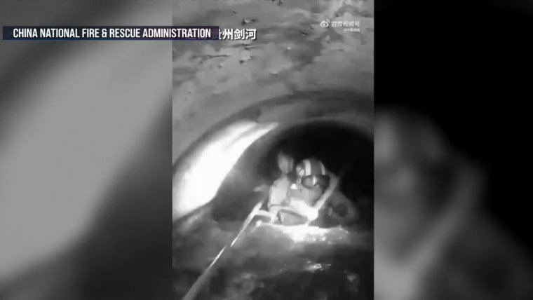 Harrowing video shows child rescued from storm drain in China