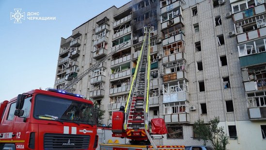 Firefighters work at the site of an apartment building damaged during Russian drone and missile strikes, amid Russia's attack on Ukraine, in the town of Smila, Cherkasy region, Ukraine June 29, 2025. (via REUTERS)