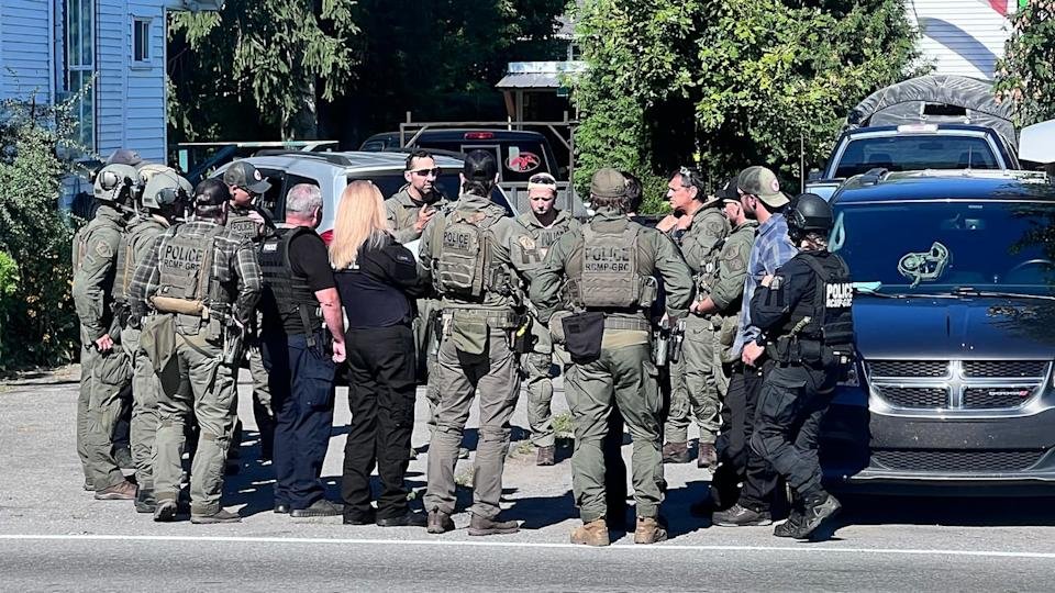 Officers in tactical gear arrested Muhammad Shahzeb Khan in Ormstown, Que., on Sept. 4, 2024.