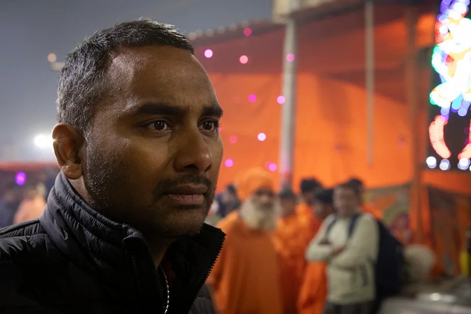 TITLE:Amol Goes to the Ganges ,EP NUMBER:,TX DATE:25-06-2025,TX WEEK:25,EMBARGOED UNTIL: 00:00:00,PEOPLE:Amol Rajan,DESCRIPTION:Amol Rajan watching Sadhus perform rituals at the Kumbh Mela.,COPYRIGHT:Wildstar Films,CREDIT LINE:BBC/Wildstar Films