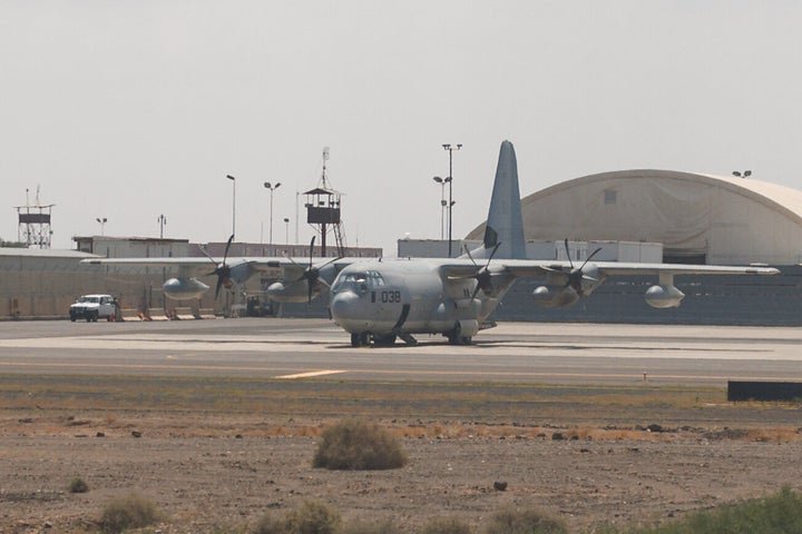 A U.S. military aircraft is seen at Camp Lemonnier on Jan. 21, 2024 in Djibouti. The camp is the only permanent United States military base in Africa.