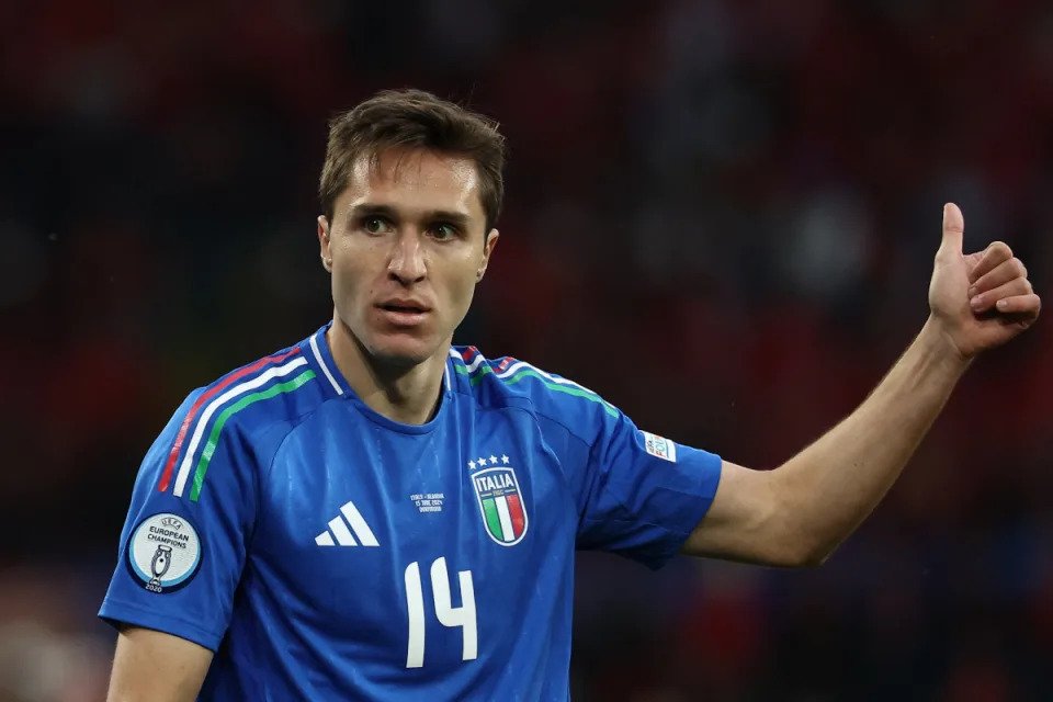 Italy forward Federico Chiesa gestures during the UEFA Euro 2024 Group B football match between Italy and Albania at the BVB Stadion in Dortmund on June 15, 2024. (Photo by FRANCK FIFE / AFP) (Photo by FRANCK FIFE/AFP via Getty Images)