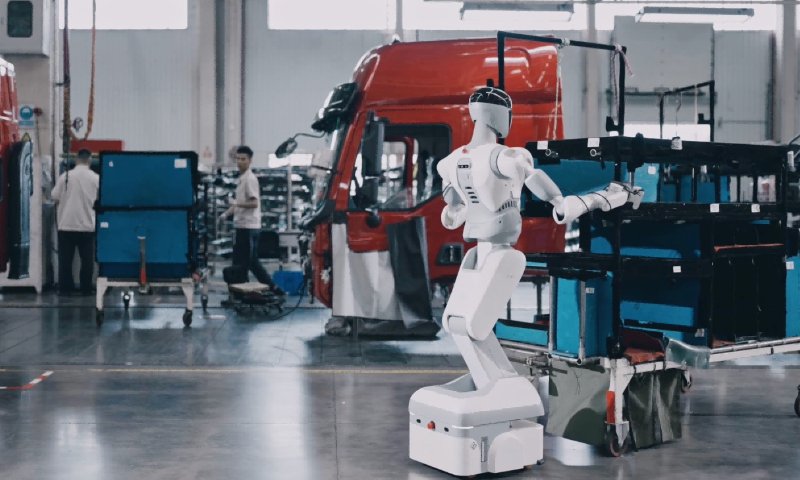 A general-purpose intelligent humanoid robot developed by Shenzhen-based AI2 Robotics works at an automotive factory. File photo: Courtesy of AI2 Robotics