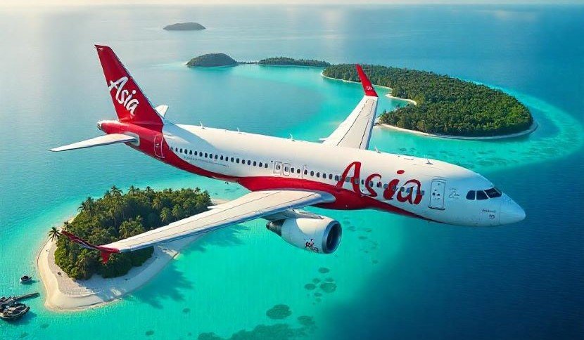 Air asia flying over sea
