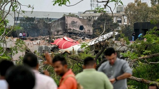 Debris of Air India flight 171 is pictured after it crashed in a residential area near the airport in Ahmedabad.(AFP)
