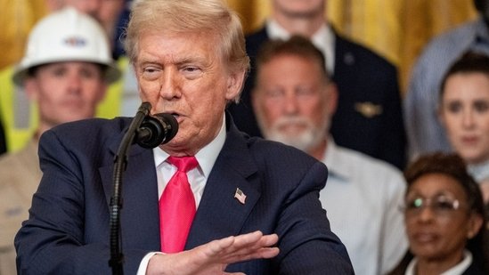 US President Donald Trump speaks in the East Room of the White House in Washington, DC, US, on Thursday, June 26, 2025.(Bloomberg)