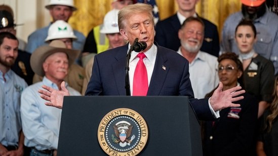 US President Donald Trump speaks in the East Room of the White House in Washington, DC, US, on Thursday, June 26, 2025.(Bloomberg)