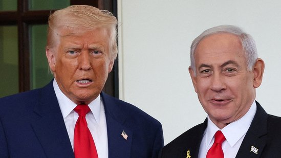 US President Donald Trump welcomes Israeli Prime Minister Benjamin Netanyahu at the entrance of the White House(REUTERS File)