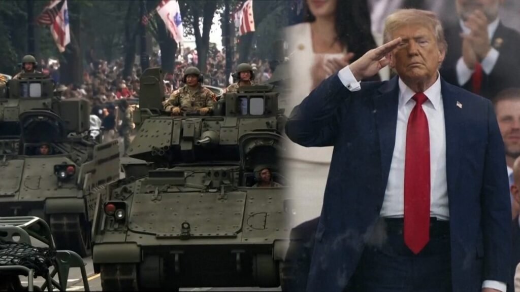 ‘Setting sun’: Chinese media contrasts US pageantry and violence on Trump’s parade day