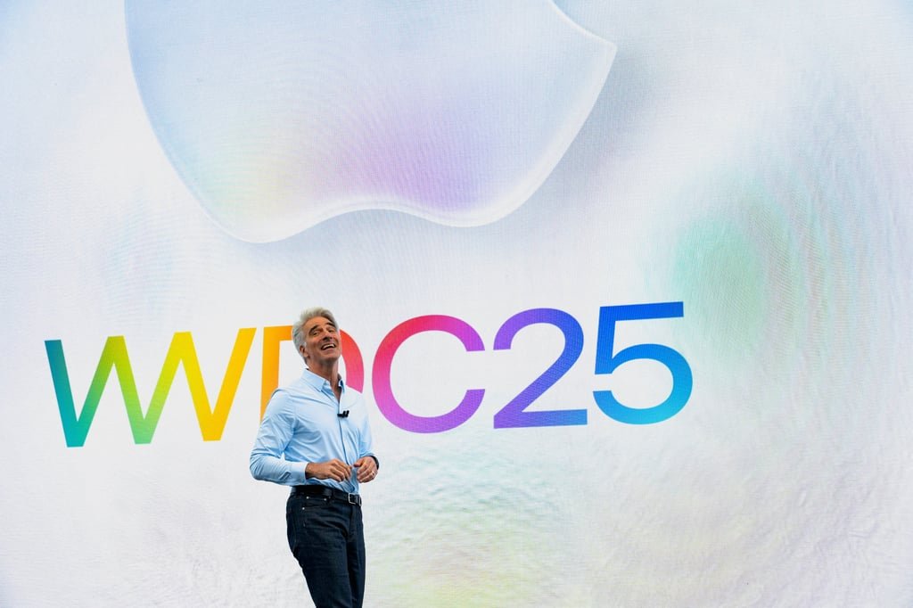 Apple’s senior vice-president of software engineering, Craig Federighi, speaks during the company’s annual Worldwide Developers Conference at its headquarters in Cupertino, California, on June 9, 2025. Photo: Reuters