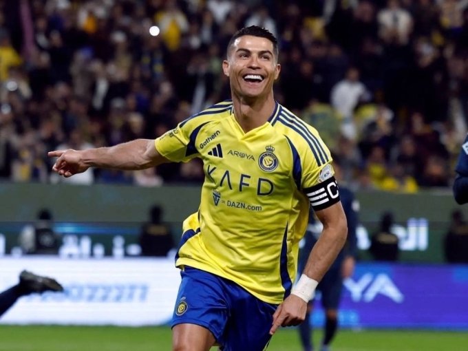 Cristiano Ronaldo celebrates a goal for Al Nassr. Photo by Al Nassr