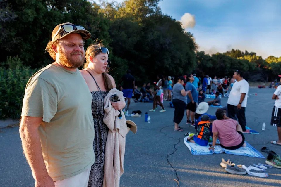 Shaun Kirkman and his girlfriend Amber King were among beachgoers who were evacuated from Cleghorn Beach amid the Lake fire.