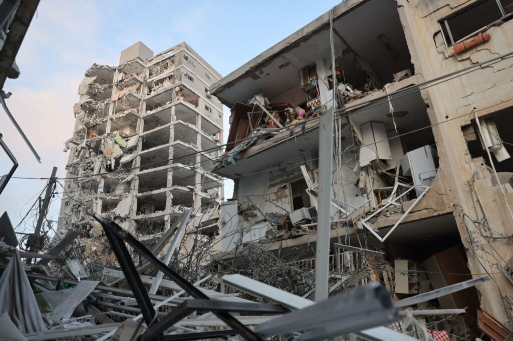 Damaged buildings are seen following a strike by an Iranian missile in Bat Yam, Israel, on Sunday.