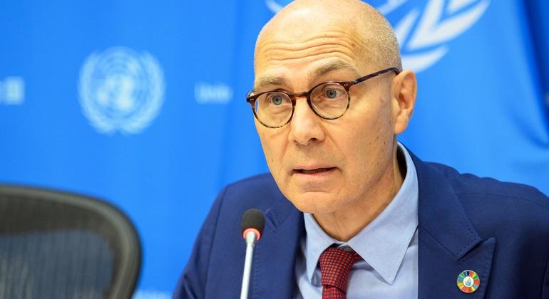 Volker Türk, High Commissioner for Human Rights, briefs journalists on the situation in the Middle East.