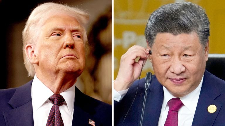 Donald Trump and Xi Jinping.
Pic:Reuters/AP