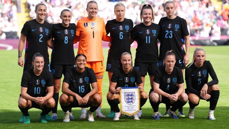 The England Women team line up for a photo ahead of their friendly with Jamaica