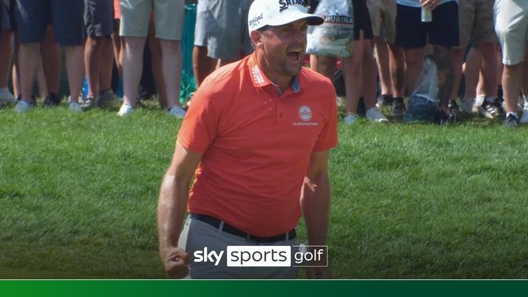 Keegan Bradley somehow made an incredible putt as he moved into a share of the lead alongside England's Tommy Fleetwood at the Travelers Championship.