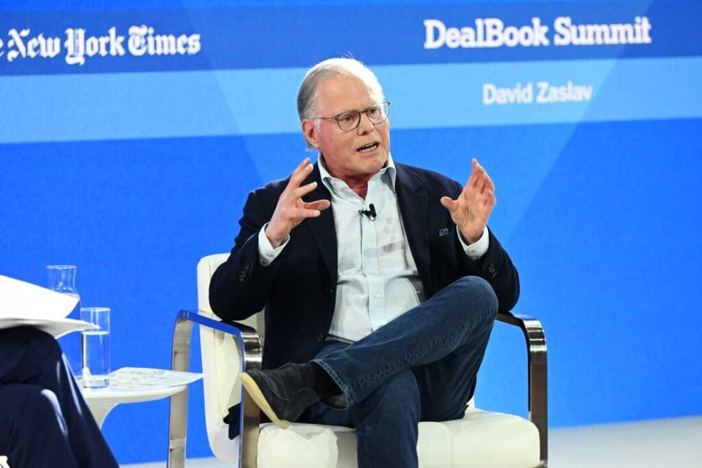 NEW YORK, NEW YORK - NOVEMBER 29: David Zaslav speaks onstage during The New York Times Dealbook Summit 2023 at Jazz at Lincoln Center on November 29, 2023 in New York City. (Photo by Slaven Vlasic/Getty Images for The New York Times)