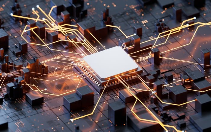 Artist rendering of semiconductor chip.