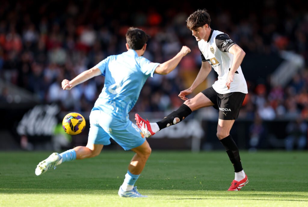 Aston Villa target Javi Guerra in action for Valencia