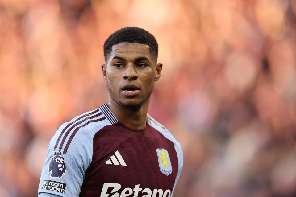 Marcus Rashford in action for Aston Villa against Nottingham Forest in the Premier League.