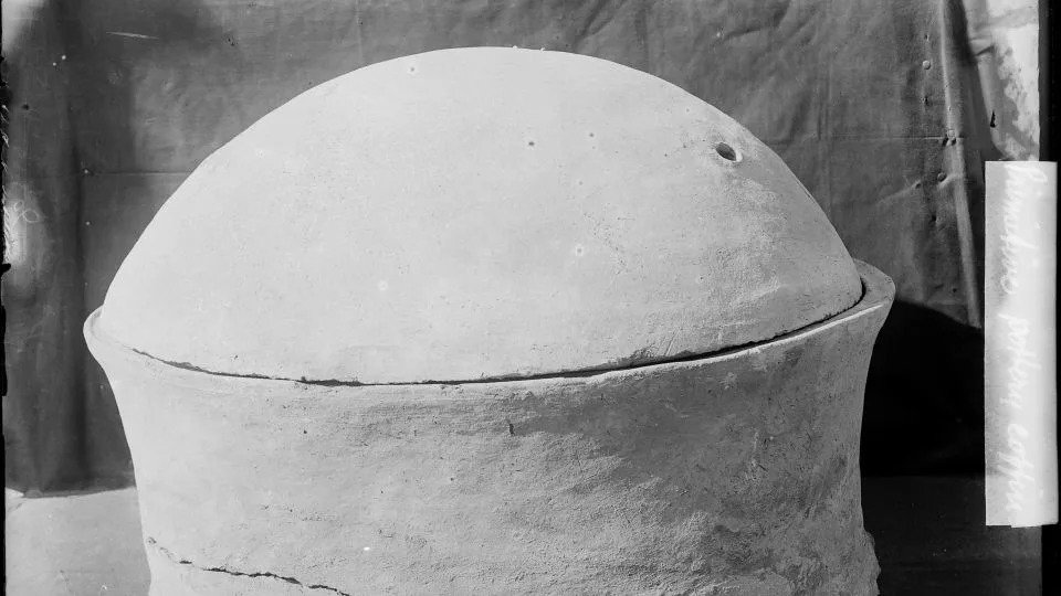 A pottery vessel containing the man's remains was discovered in 1902. - Garstang Museum of Archaeology, University of Liverpool