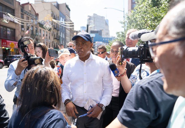 Mayor Eric Adams campaigns in Chinatown on July 18.
