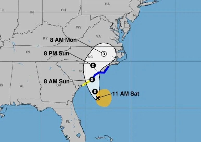Chantal is forecast to hit the Carolinas on Sunday as a tropical storm. Image by National Hurricane Center