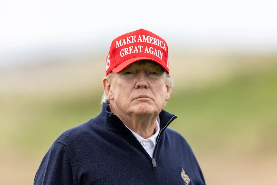 TURNBERRY, SCOTLAND - MAY 02: Former U.S. President Donald Trump during a round of golf at his Turnberry course on May 2, 2023 in Turnberry, Scotland. Former U.S. President Donald Trump is visiting his golf courses in Scotland and Ireland. Back in the United States, he faces legal action on 34 counts of falsifying business records. (Photo by Robert Perry/Getty Images)Robert Perry&sol;Getty Images