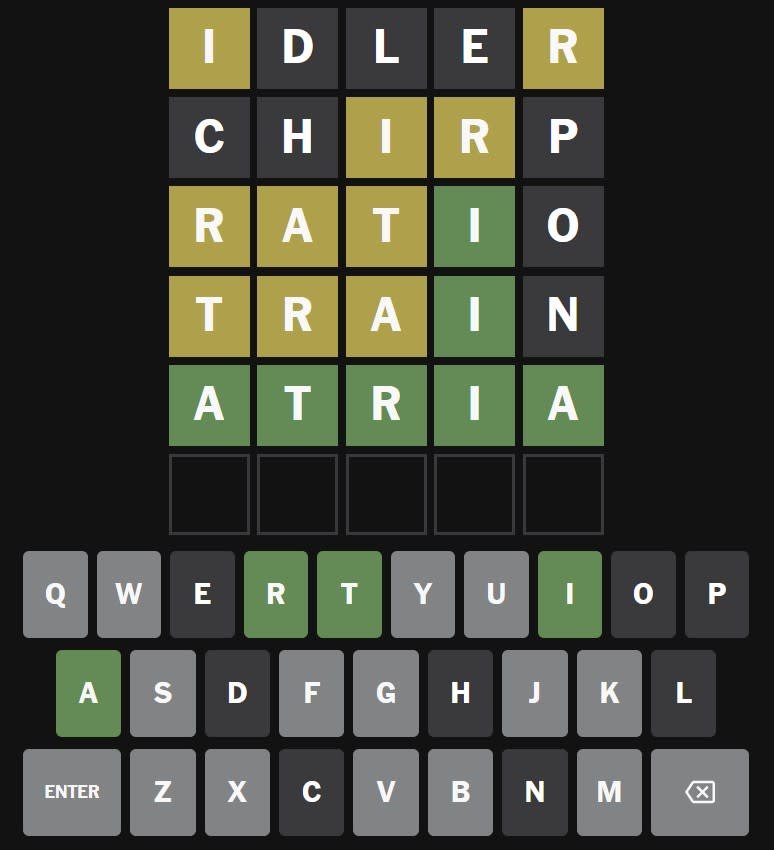 Today's Wordle answer for Sunday, July 6 - ATRIA