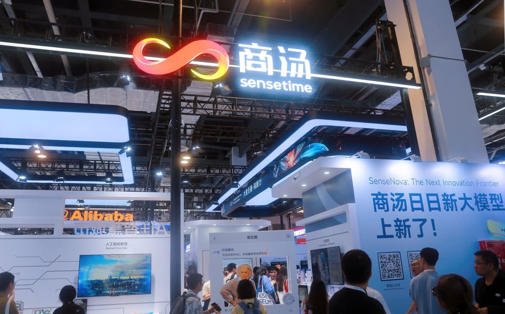The SenseTime booth at last year’s WAIC in Shanghai. Photo: NurPhoto via Getty Images