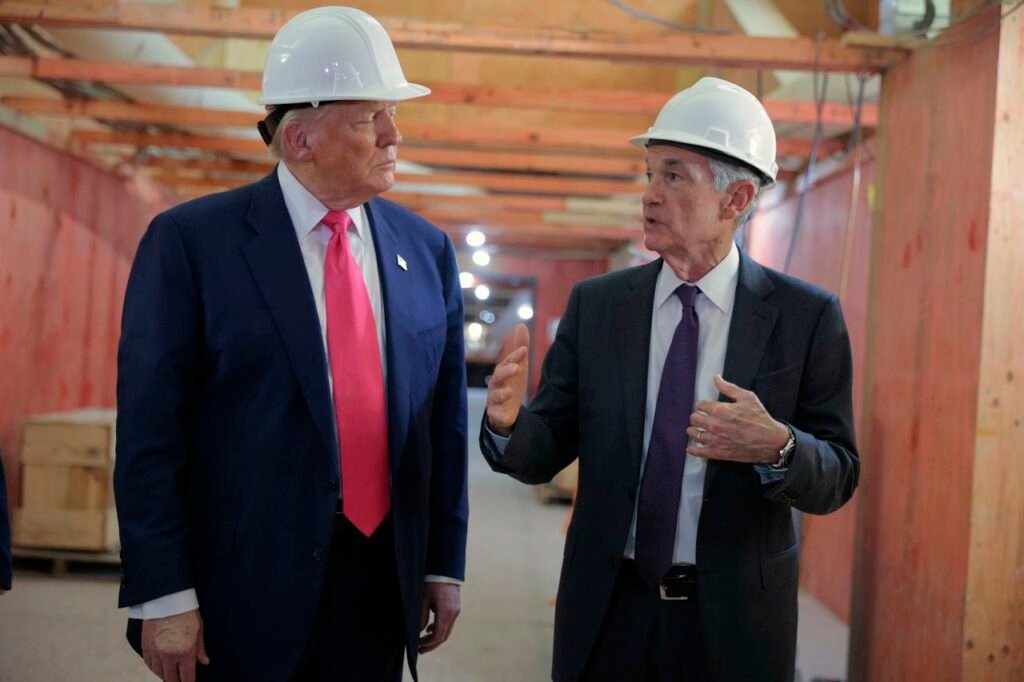US President Donald Trump and Federal Reserve Chair Jerome Powell toured the Federal Reserve’s $2.5 billion headquarters renovation project on July 24 in Washington, DC.