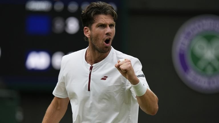 Cameron Norrie gestures during his Gentlemen's Singles match against Nicolas Jarry on day seven of the 2025 Wimbledon Championships at the A