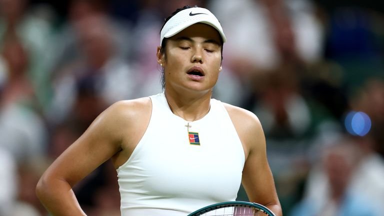 Emma Raducanu of Great Britain looks on against Aryna Sabalenka during the Ladies' Singles third round match on day five of The Championship