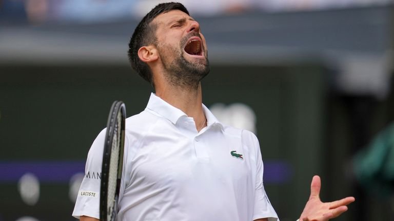 Novak Djokovic in action in the Wimbledon men's singles against Alex de Minaur