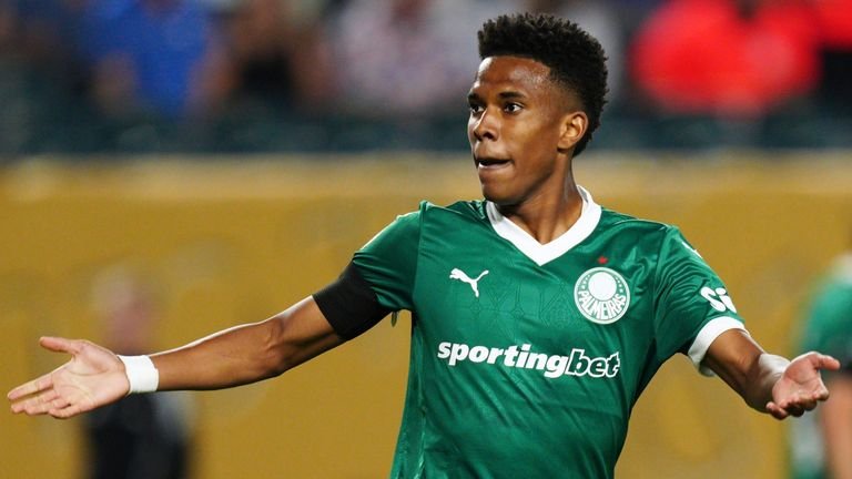 Palmeiras' Estevao reacts after scoring against Chelsea at the Club World Cup