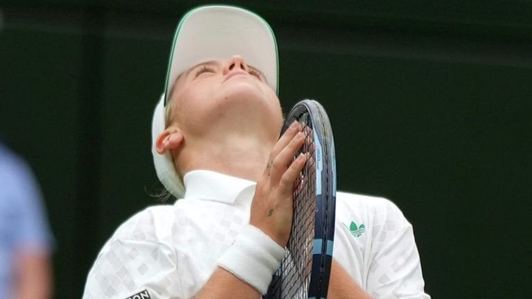 Sonay Kartal of Britain reacts after losing a point against Russia's Anastasia Pavlyuchenkova during a fourth round