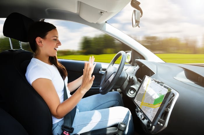 A person inside an autonomous car.