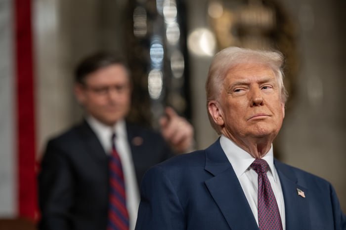Donald Trump addressing a joint session of Congress during his State of the Union speech.