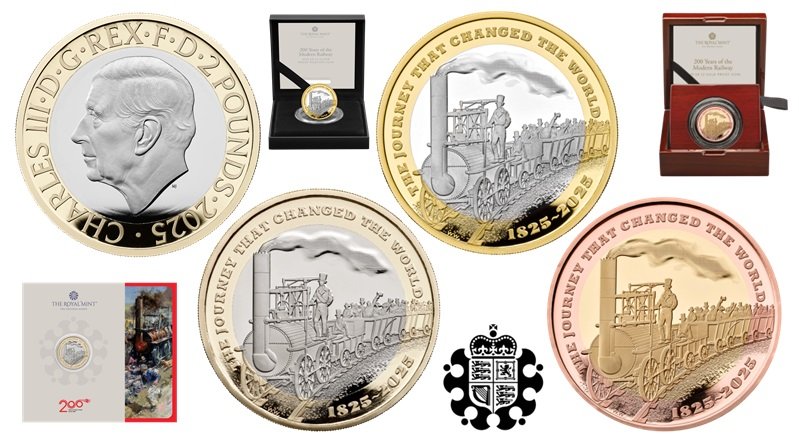 United Kingdom. New Gold and Silver Proof Coins Highlight 200 Years of Rail Travel