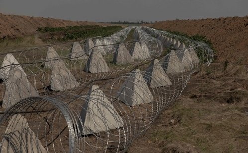 This photograph shows "dragon's teeth" fortifications installed by the Ukrainian military, in the eastern Donetsk region, on July 9, 2025, amid the Russian invasion of Ukraine.(AFP)