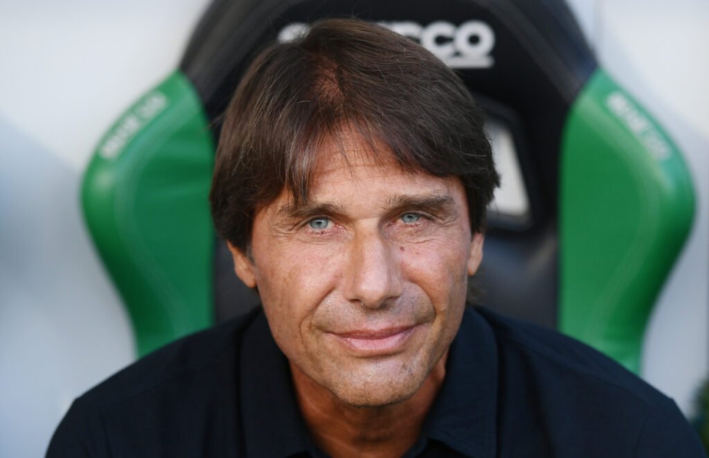 SASSUOLO, ITALY - AUGUST 23: Antonio Conte, Head Coach of Napoli, looks on prior to the Serie A match between US Sassuolo Calcio and SSC Napoli at Mapei Stadium Citta del Tricolore on August 23, 2025 in Sassuolo, Italy. (Photo by Alessandro Sabattini/Getty Images)