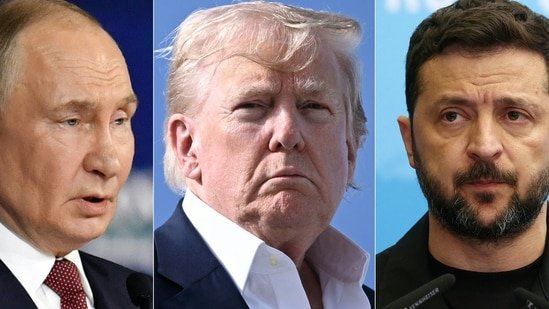 A White House official has said Donald Trump is open to Zelensky attending the Alaska Summit scheduled with Vladimir Putin, but preparations are underway for only a bilateral meeting.(AFP)