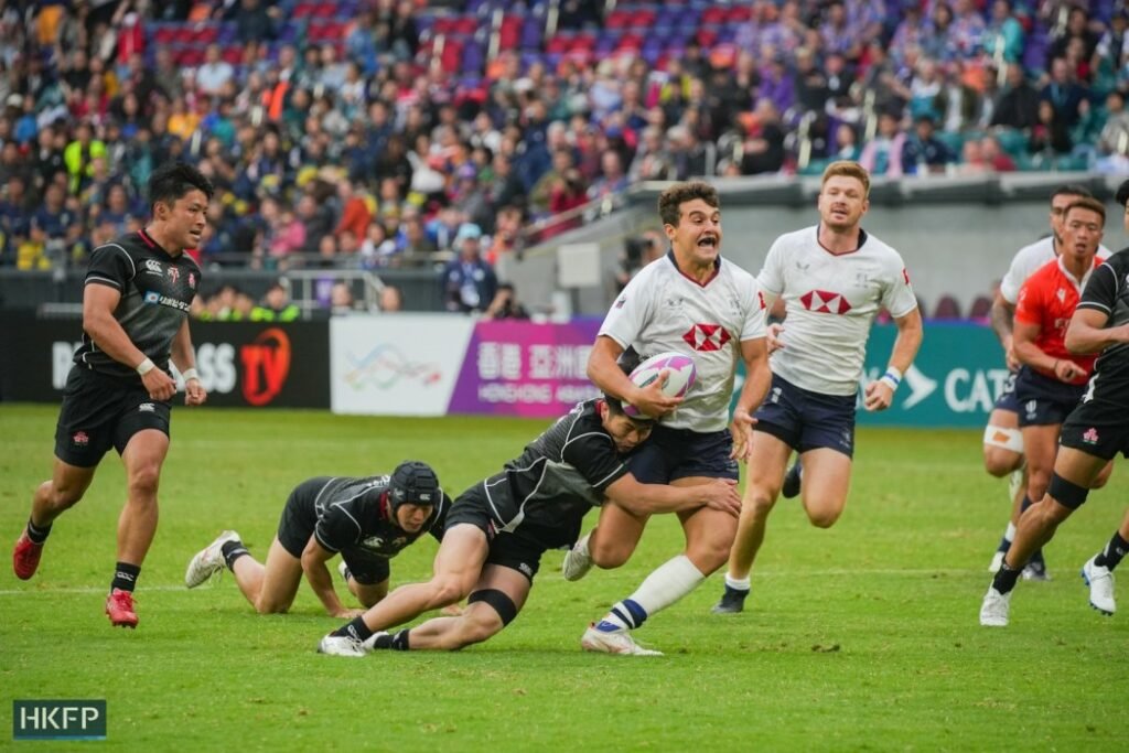 The men's match between the Hong Kong and Japan of the Hong Kong Sevens rugby games is held on March 29, 2025, in the Kai Tak Stadium. Photo: Kyle Lam/HKFP.