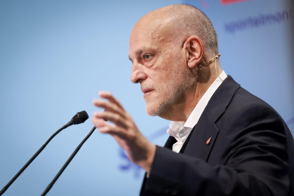 MONACO, MONACO - OCTOBER 29: Javier Tebas, La Liga president give a speech during the SPORTEL Monaco 2024 - Global Sports Media & Technology Convention - Day Two at Grimaldi Forum on October 29, 2024 in Monaco, Monaco. (Photo by Arnold Jerocki/Getty Images For Sportel)