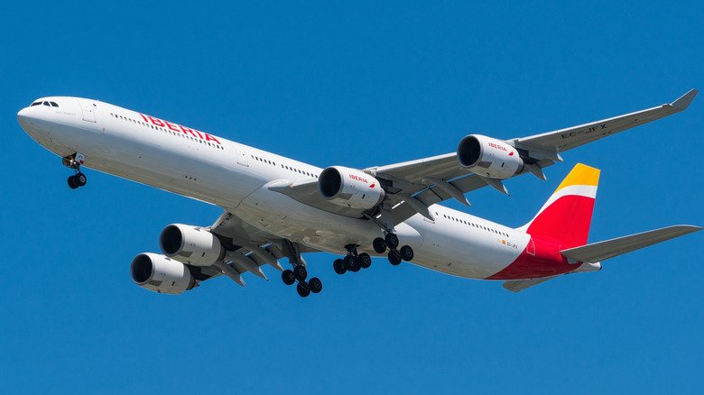An Iberia Airlines Airbus A340 jet in flight