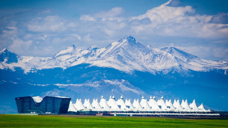 Denver International Airport with the Rockies Mountains in the background